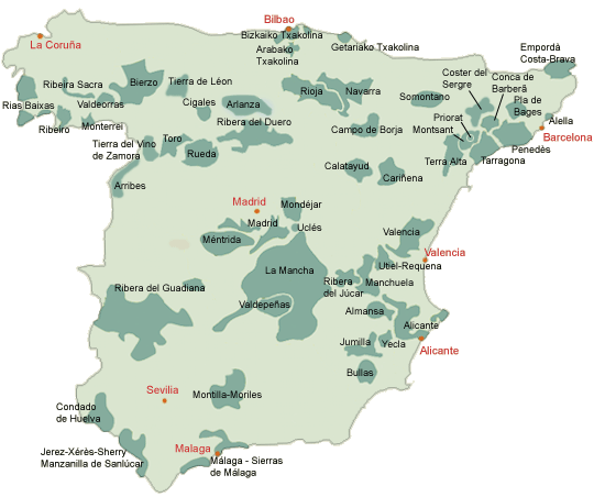 Wijn regio's spanje